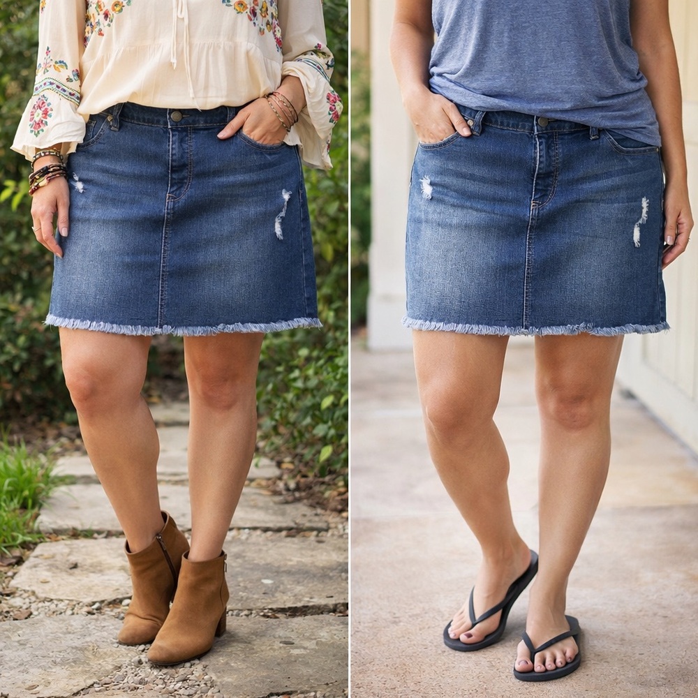 New York & Company Blue Mini Skirt Casual Distressed